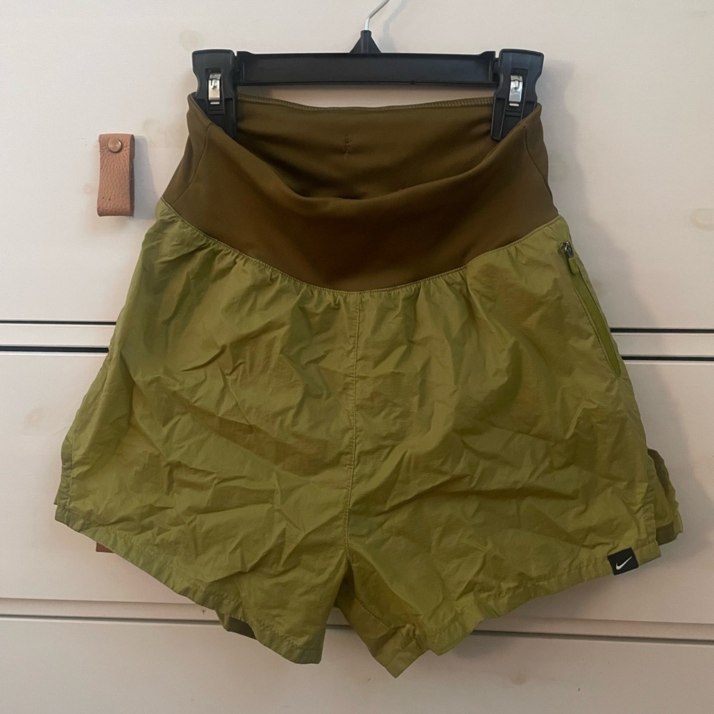 Nike Chartreuse and Olive High-Waist Athletic Shorts